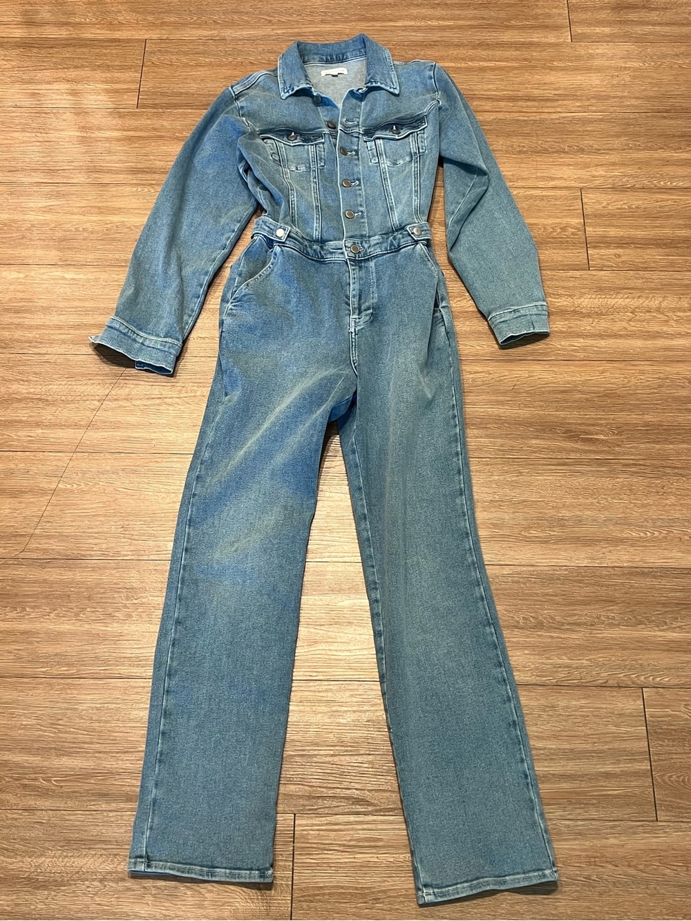 Good American Light Wash Denim Long Sleeves Jumpsuit Size 2